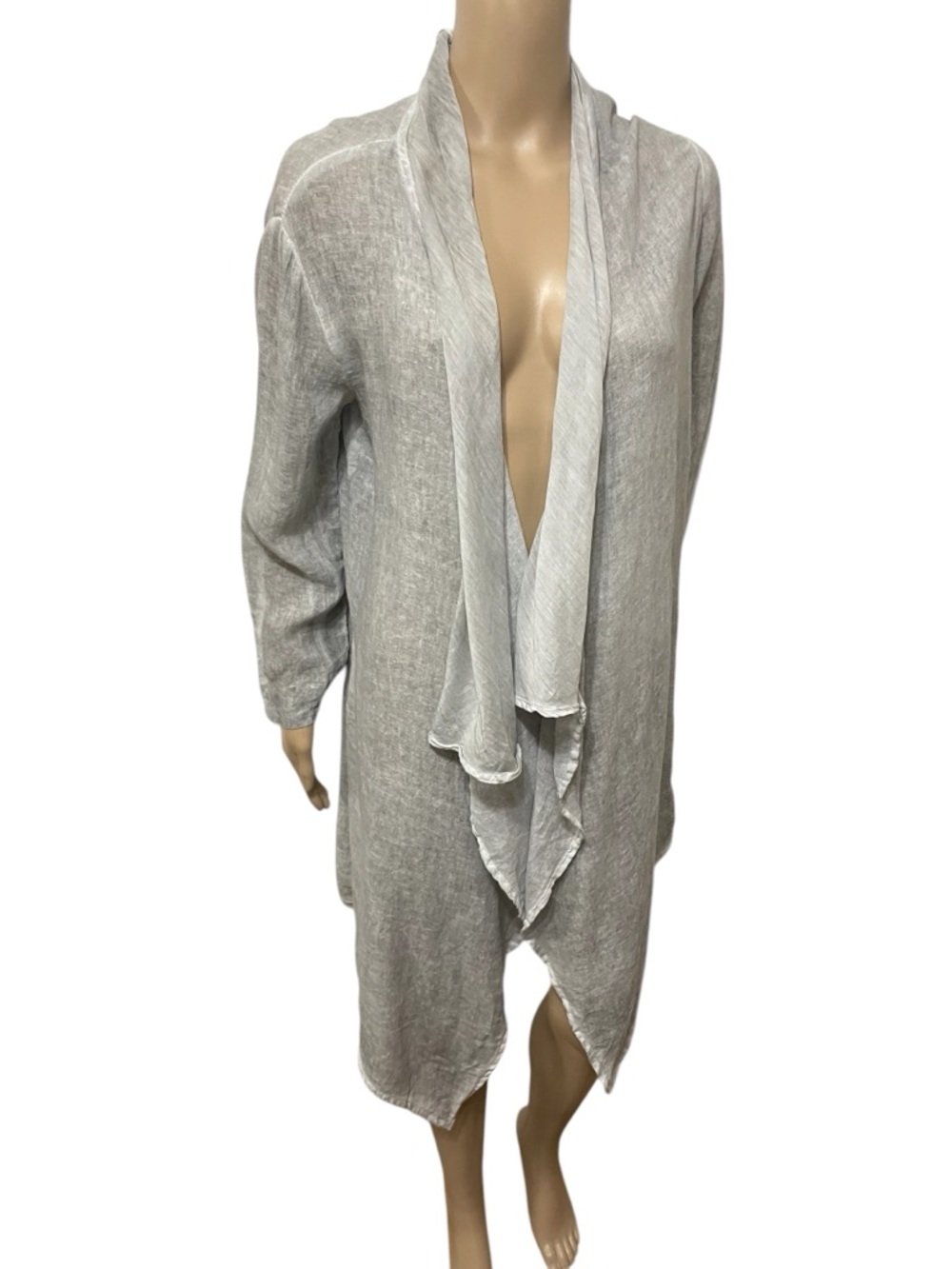 Rebecca Elliot 100% Ramie drap front duster spring cardigan lightweight sz S